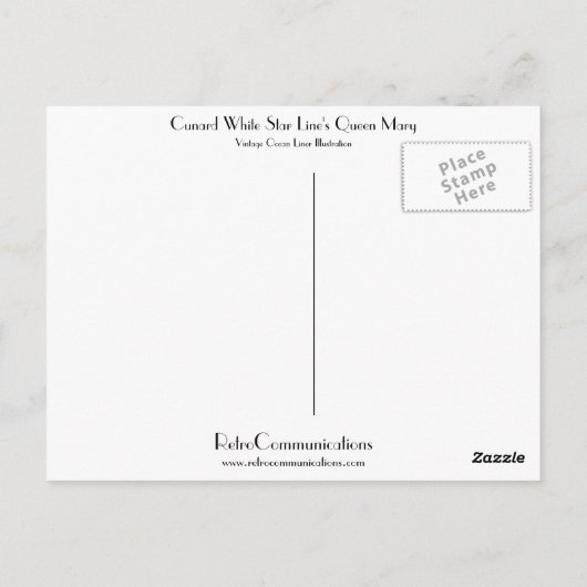クナード・ホワイト・スター・ラインのクイーンメアリー ポストカード (裏面)