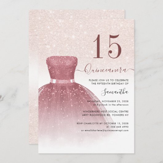クニセアネラ15thバースデーパーティーピンクグリッター 招待状 (正面/裏面)