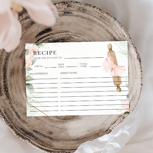クネアドラブピンクフローラブライダルシャワーレシピカード ノートカード
