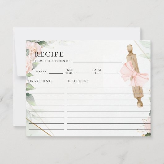 クネアドラブピンクフローラブライダルシャワーレシピカード ノートカード (正面)