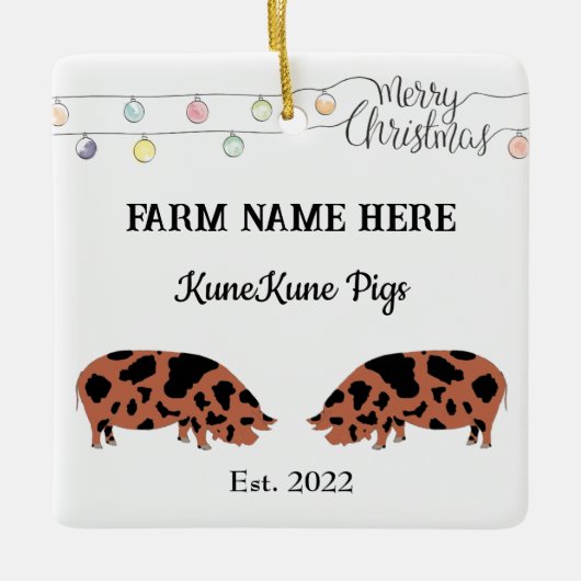 クネパーソナライズされたクネピグファームホワイトクリスマス セラミックオーナメント (正面)