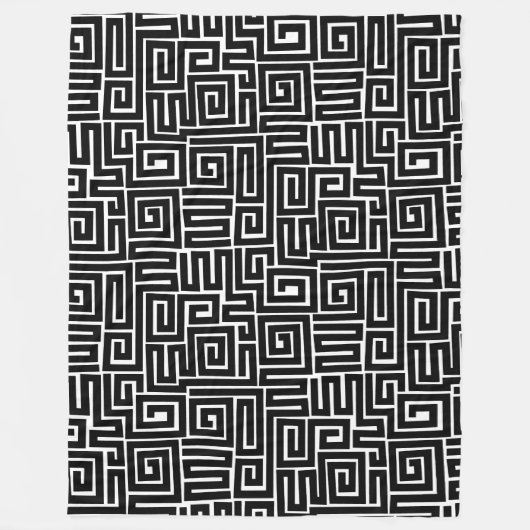 クバスタイルパターン280922 – 黒オンホワイト フリースブランケット (正面)