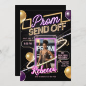 クパーソナライズされたロモダンク・ピンク・ネオンを送るプロム 招待状 (正面/裏面)