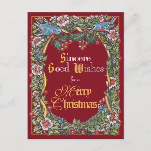 クビクトリアンリエレガントスマス鳥ホリーバーガンディ シーズンポストカード (正面)