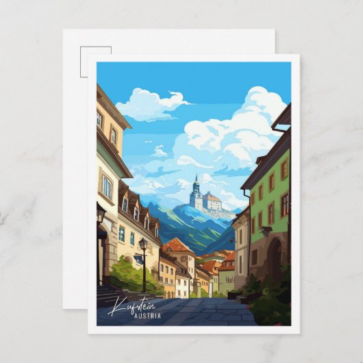 クフスタインオーストリアヴィンテージ旅行イラストレーション ポストカード (正面/裏面)
