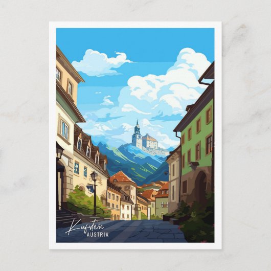クフスタインオーストリアヴィンテージ旅行イラストレーション ポストカード (正面)