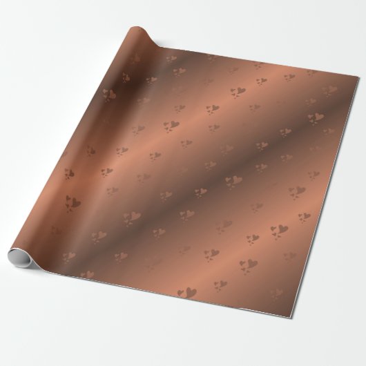クプファー，ブラウン，クリスマス，ハート,クリスマス，光沢， ラッピングペーパー (アンロールド)