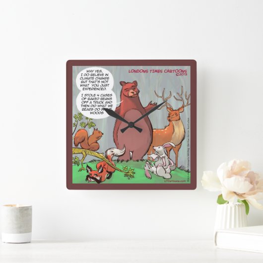 クマおもしろいとその気候変動壁時計 スクエア壁時計 (ホーム)