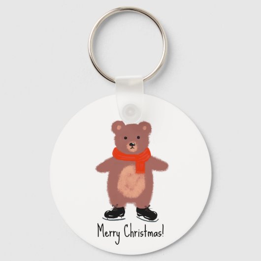 クマおもしろいスケートで滑る キーホルダー (正面)