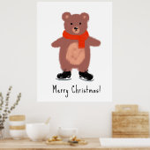 クマおもしろいスケートで滑る ポスター (キッチン)