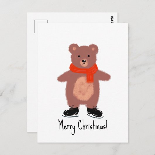 クマおもしろいスケートで滑る ポストカード (正面/裏面)