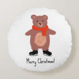 クマおもしろいスケートで滑る ラウンドクッション