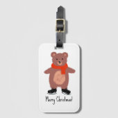 クマおもしろいスケートで滑る ラゲッジタグ (正面縦)