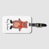 クマおもしろいスケートで滑る ラゲッジタグ (正面横)