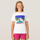 クマおもしろいスケートで滑る Tシャツ (正面フル)
