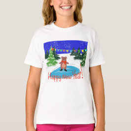 クマおもしろいスケートで滑る Tシャツ