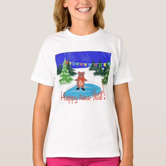 クマおもしろいスケートで滑る Tシャツ (正面)