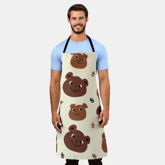 クマおもしろい顔 エプロン (着用した状態)