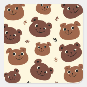 クマおもしろい顔 スクエアシール