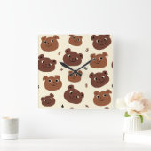 クマおもしろい顔 スクエア壁時計 (ホーム)