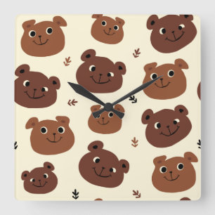 クマおもしろい顔 スクエア壁時計