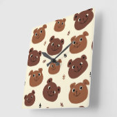 クマおもしろい顔 スクエア壁時計 (傾斜)