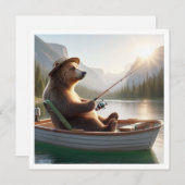 クマおもしろい魚釣り、退職金カード、誕生日 招待状 (正面/裏面)