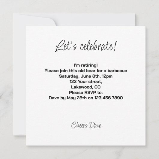 クマおもしろい魚釣り、退職金カード、誕生日 招待状 (裏面)