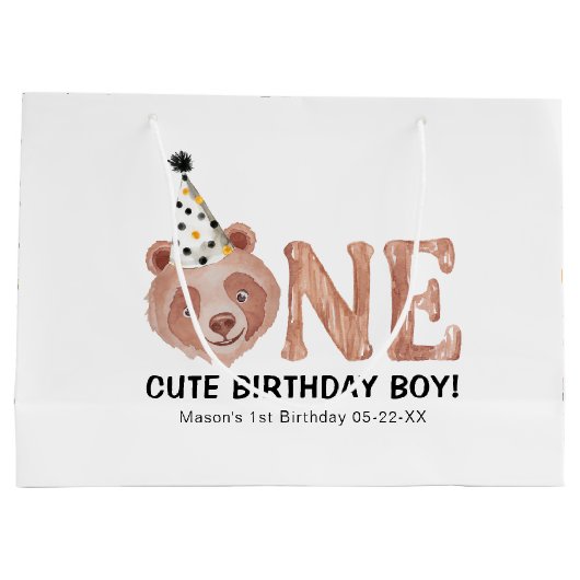 クマかわいいかわいい1歳の誕生日抱き枕- 1かわいい ラージペーパーバッグ (裏面)