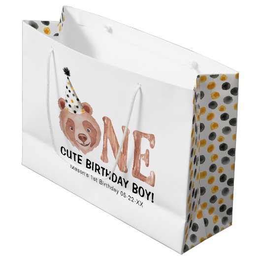 クマかわいいかわいい1歳の誕生日抱き枕- 1かわいい ラージペーパーバッグ (正面アングル)