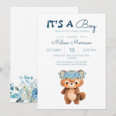 クマかわいいクマの青男の赤ちゃん 招待状 (正面/裏面)