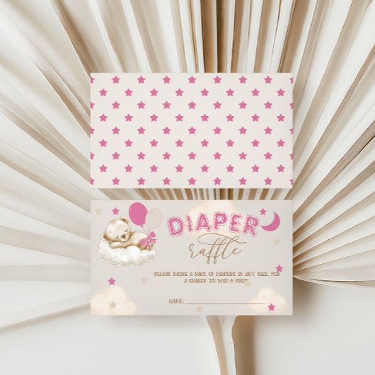 クマかわいいバルーン赤面ピンクおむつラッフル エンクロージャーカード