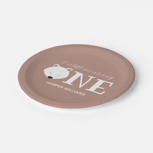 クマかわいい動物の最初の誕生日 ペーパープレート (アングル)