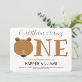 クマかわいい動物の最初の誕生日 招待状 (スタンド正面)