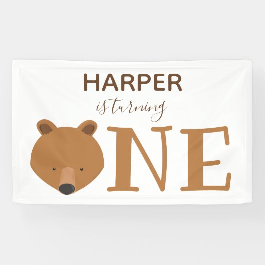 クマかわいい動物の最初の誕生日 横断幕 (横)