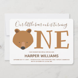 クマかわいい動物1歳の誕生日 招待状