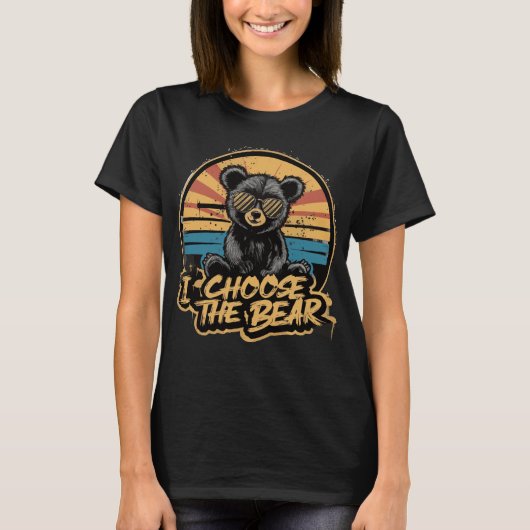 クマがいい Funny ビンテージ サングラス クマ Tシャツ (正面)