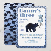 クマがいる3歳の誕生日招待状 招待状 (正面/裏面)