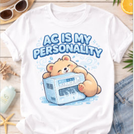 クマがエアコンを抱きしめる「エアコンが僕の個性」デザインが面白い 夏にぴったりかわいいベア トライブレンドTシャツ