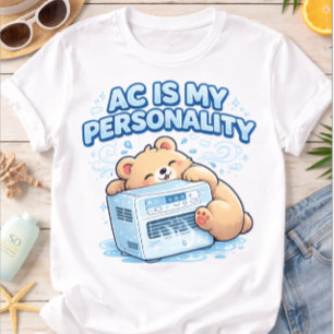 クマがエアコンを抱きしめる「エアコンが僕の個性」デザインが面白い 夏にぴったりかわいいベア トライブレンドTシャツ