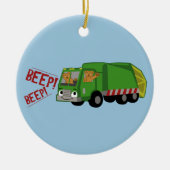 クマがゴミ箱を運転 セラミックオーナメント (正面)