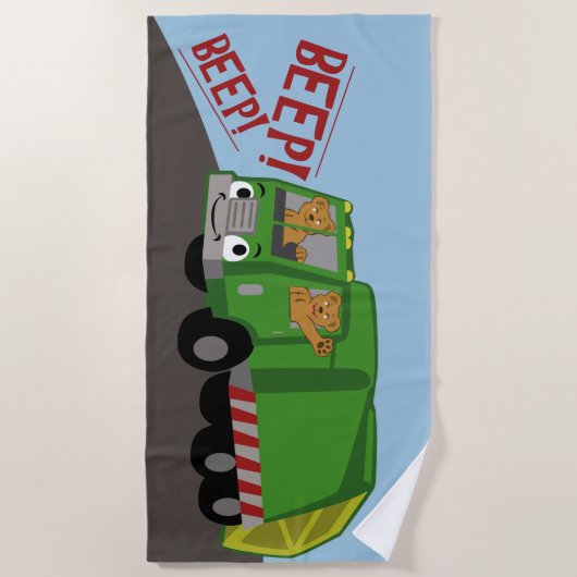 クマがゴミ箱を運転 ビーチタオル (正面)