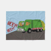 クマがゴミ箱を運転 フリースブランケット (正面(横))