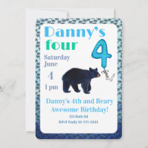 クマがテーマの4歳の誕生日パーティーの招待状