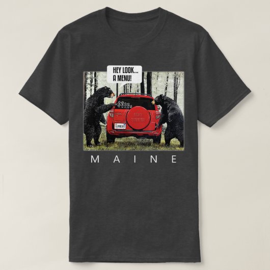 クマがメニューを見ると言う Tシャツ (デザイン正面)