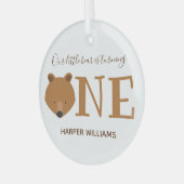 クマが一つの形容動物ファースト誕生日 ガラスオーナメント (正面左)