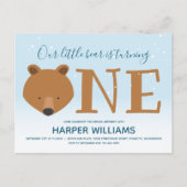 クマが冬の動物を1歳の誕生日に インビテーションポストカード (正面)