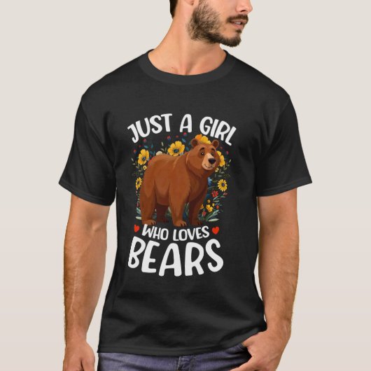 クマが好きな女の子 花柄のクマちゃん Tシャツ (正面)