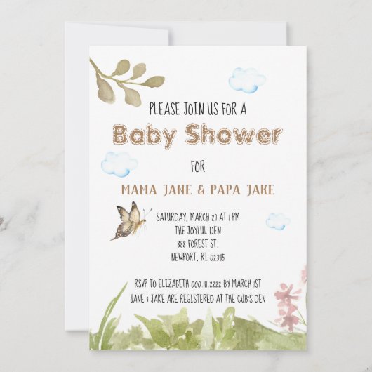 *~*クマが楽しむ花男の赤ちゃんシャワー 招待状 (裏面)