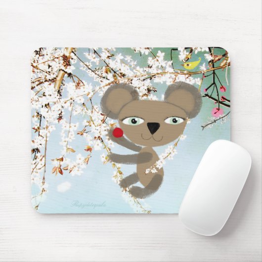 クマさくらんぼの鳥の花は君の優しいロモグラフィーを愛している マウスパッド (マウス)